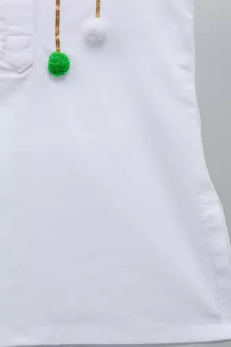 Tricolor pom pom gota finishing white kurta pyjama
