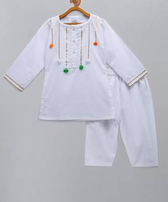 Tricolor pom pom gota finishing white kurta pyjama 1