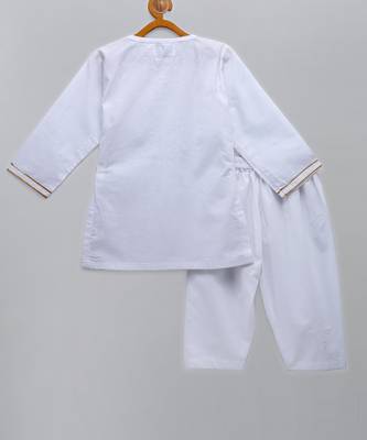 Tricolor pom pom gota finishing white kurta pyjama 5