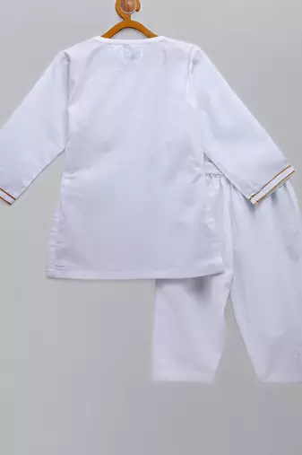 Tricolor pom pom gota finishing white kurta pyjama