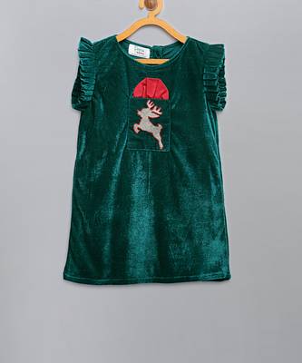 Green velvet christmas reindeer dress 1