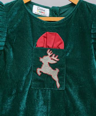 Green velvet christmas reindeer dress 3