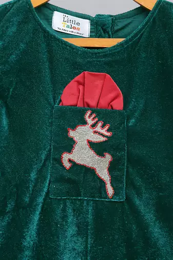 Green velvet christmas reindeer dress