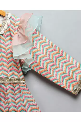 Digital printed anarkali with contrast dupatta and trousers