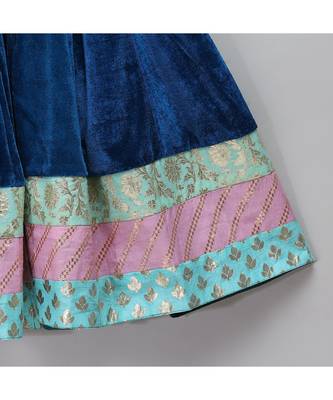Blue velvet embroidered anarkali pants with net dupatta 5