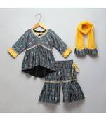 Black printed high low sharara set