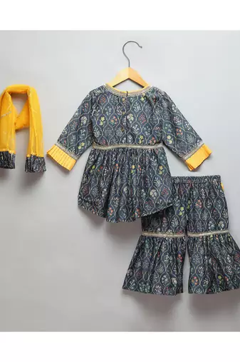 Black printed high low sharara set