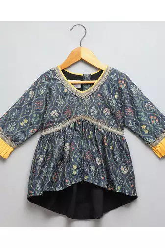 Black printed high low sharara set
