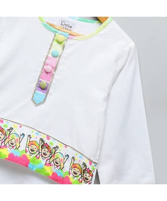 Happy holi kids printed high low kurta pyjama set 2
