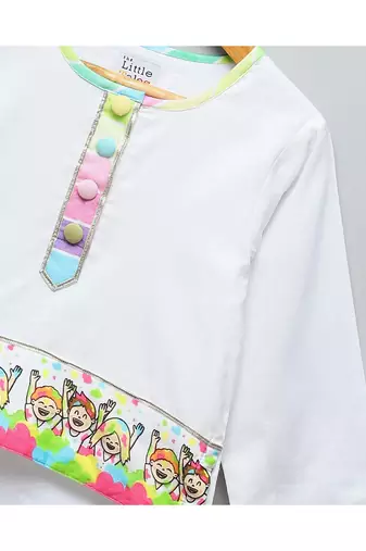 Happy holi kids printed high low kurta pyjama set