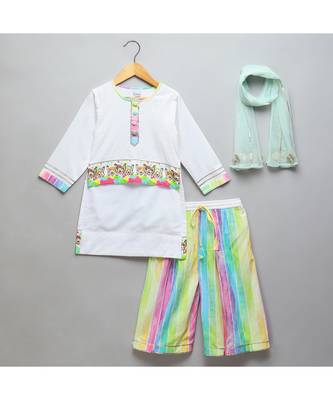 Happy holi kids printed high low kurta pyjama set 1