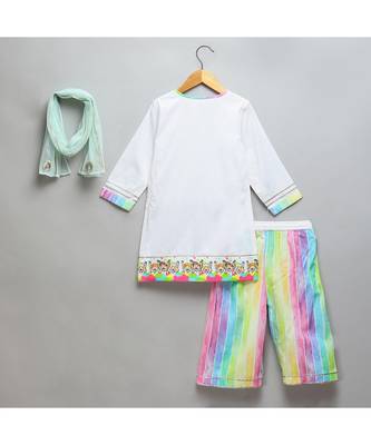 Happy holi kids printed high low kurta pyjama set 3
