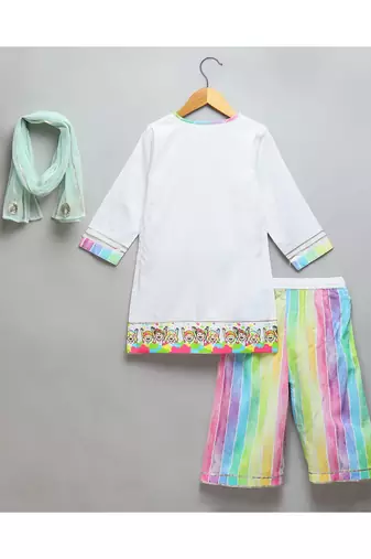 Happy holi kids printed high low kurta pyjama set
