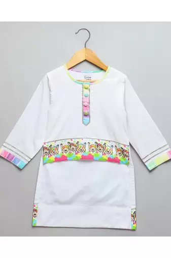Happy holi kids printed high low kurta pyjama set