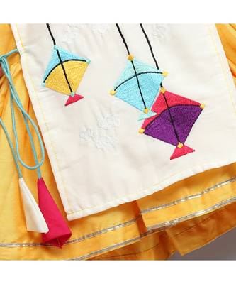 Kite embroidered yellow white frock pyjama set 2