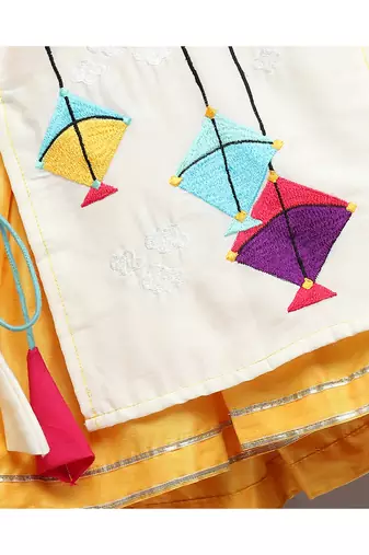 Kite embroidered yellow white frock pyjama set