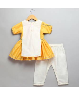 Kite embroidered yellow white frock pyjama set 3