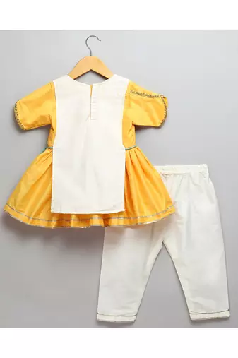 Kite embroidered yellow white frock pyjama set