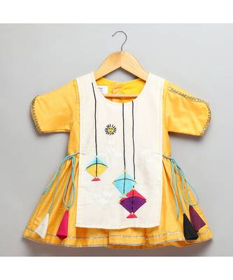 Kite embroidered yellow white frock pyjama set 4