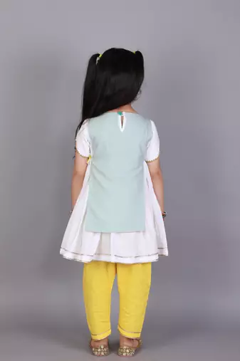 Kite embroidered blue white frock pyjama set