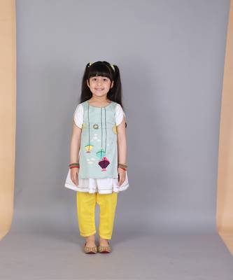 Kite embroidered blue white frock pyjama set 1