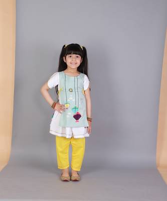 Kite embroidered blue white frock pyjama set 3