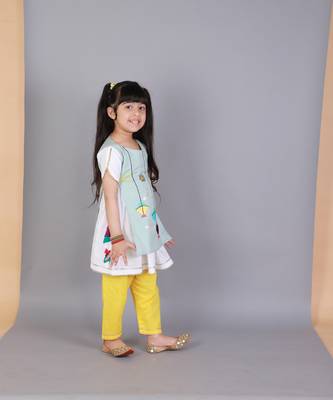 Kite embroidered blue white frock pyjama set 4