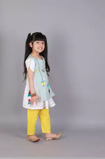 Kite embroidered blue white frock pyjama set
