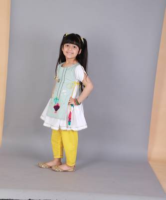 Kite embroidered blue white frock pyjama set 5