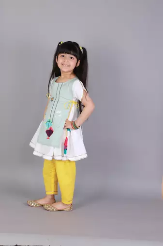 Kite embroidered blue white frock pyjama set