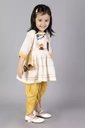 Offwhite lohri embroidery angrakha dhoti set