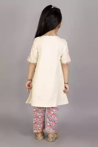 Kids playing holi multi embroidery a-line kurta pyjama set