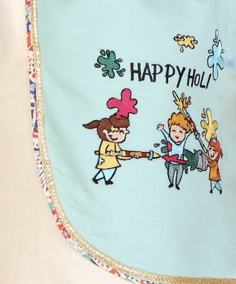 Kids playing holi multi embroidery a-line kurta pyjama set 4