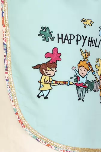 Kids playing holi multi embroidery a-line kurta pyjama set