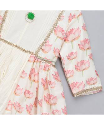 Offwhite peach lotus print kurta set 2