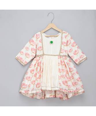 Offwhite peach lotus print kurta set 4