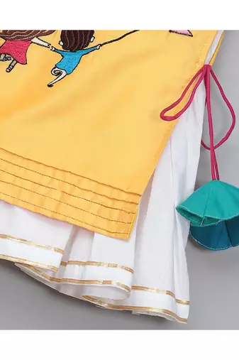 Kite embroidered yellow white frock pyjama set