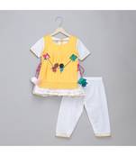 Kite embroidered yellow white frock pyjama set