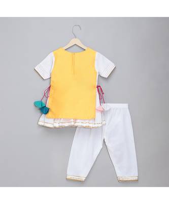 Kite embroidered yellow white frock pyjama set 3