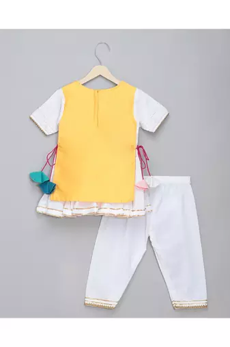 Kite embroidered yellow white frock pyjama set