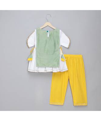 Eid embroidered green white frock pyjama set 3