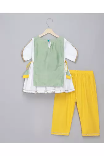 Eid embroidered green white frock pyjama set