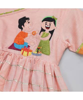 Brother sister peach embroidered dhoti set 2