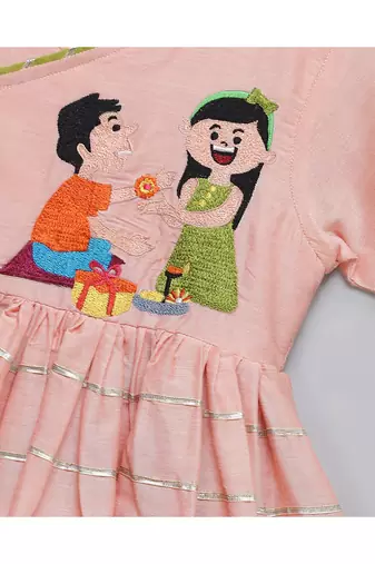 Brother sister peach embroidered dhoti set