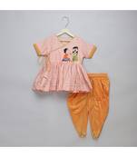 Brother sister peach embroidered dhoti set