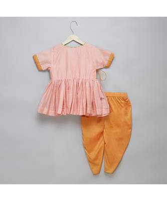 Brother sister peach embroidered dhoti set 3