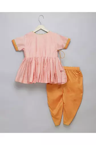 Brother sister peach embroidered dhoti set