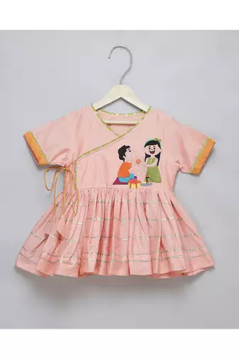 Brother sister peach embroidered dhoti set