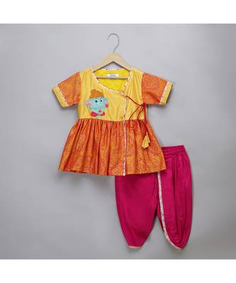 Ganpati embroidered orange yello dhoti set 1