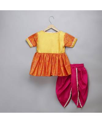 Ganpati embroidered orange yello dhoti set 3